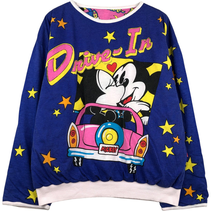 90'S Mickey Mouse and Minnie Mouse padded star print reversible character sweatshirt unclear blue type Vintage Second Hand