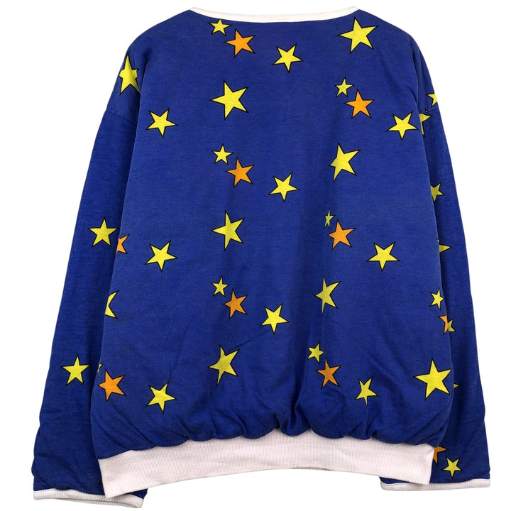 90'S Mickey Mouse and Minnie Mouse padded star print reversible character sweatshirt unclear blue type Vintage Second Hand