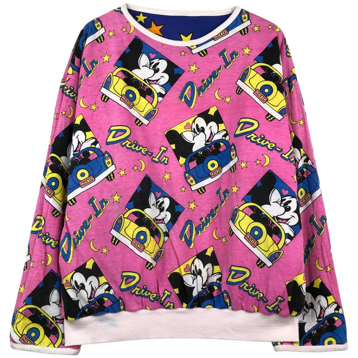 90'S Mickey Mouse and Minnie Mouse padded star print reversible character sweatshirt unclear blue type Vintage Second Hand