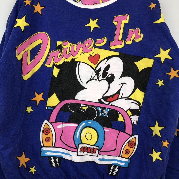 90'S Mickey Mouse and Minnie Mouse padded star print reversible character sweatshirt unclear blue type Vintage Second Hand