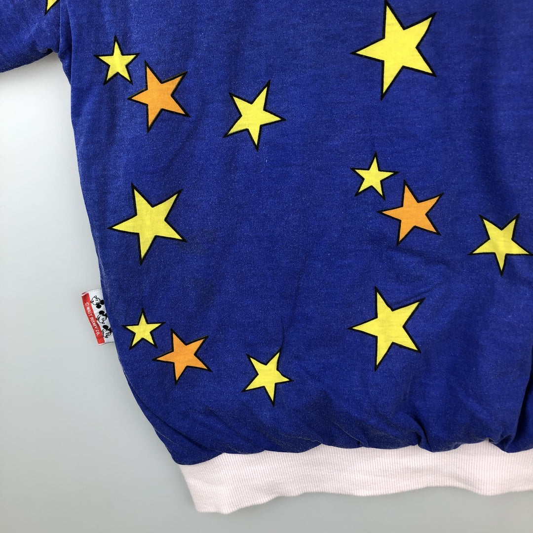 90'S Mickey Mouse and Minnie Mouse padded star print reversible character sweatshirt unclear blue type Vintage Second Hand
