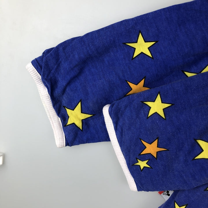90'S Mickey Mouse and Minnie Mouse padded star print reversible character sweatshirt unclear blue type Vintage Second Hand