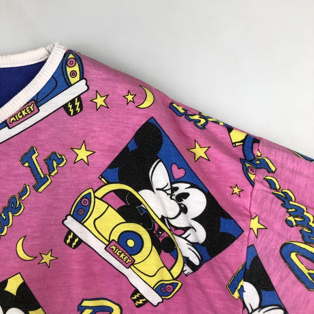 90'S Mickey Mouse and Minnie Mouse padded star print reversible character sweatshirt unclear blue type Vintage Second Hand