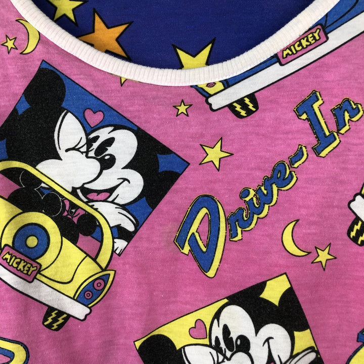 90'S Mickey Mouse and Minnie Mouse padded star print reversible character sweatshirt unclear blue type Vintage Second Hand