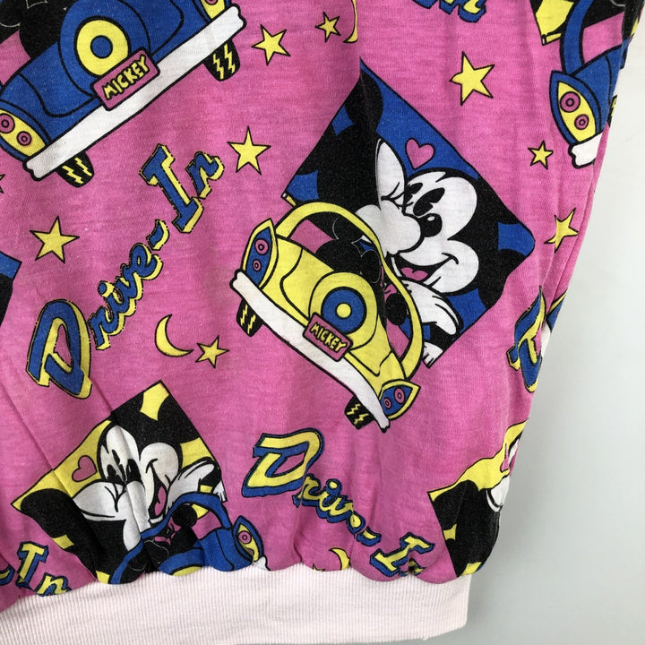 90'S Mickey Mouse and Minnie Mouse padded star print reversible character sweatshirt unclear blue type Vintage Second Hand