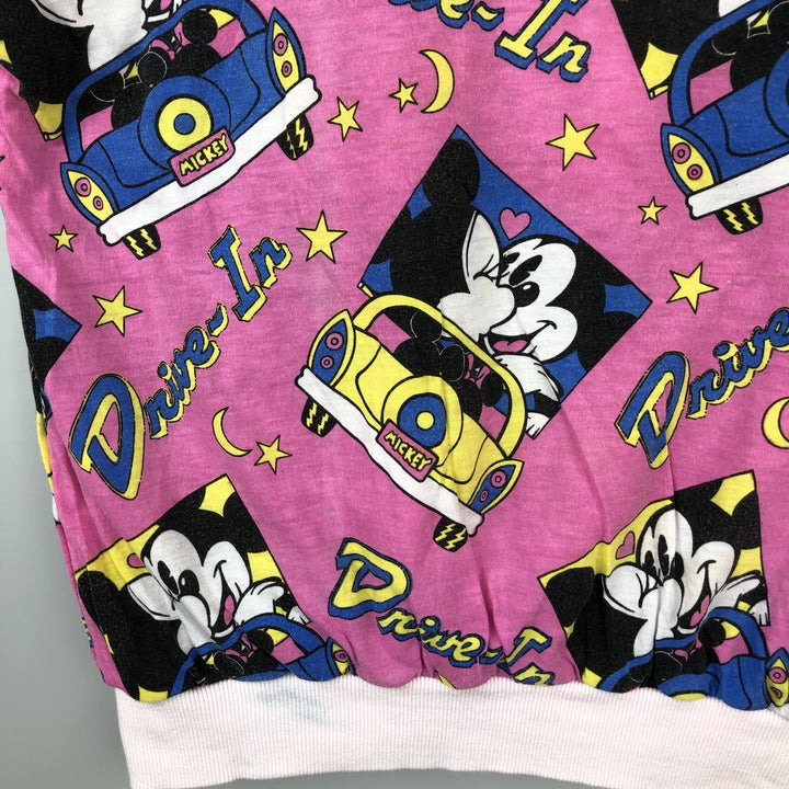 90'S Mickey Mouse and Minnie Mouse padded star print reversible character sweatshirt unclear blue type Vintage Second Hand