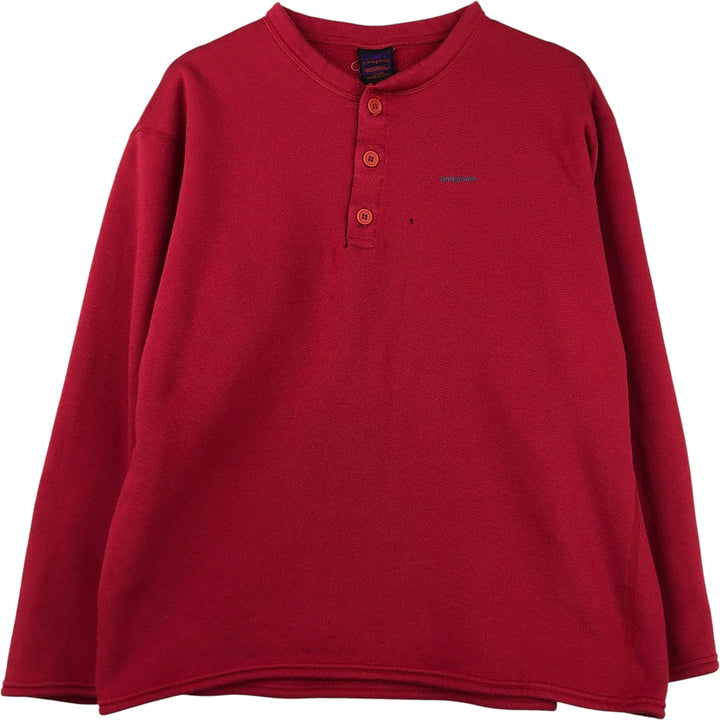 90s~ Patagonia CAPILENE Henley Fleece Pullover, Made in USA, Women's Size L unclear red type Vintage Second Hand