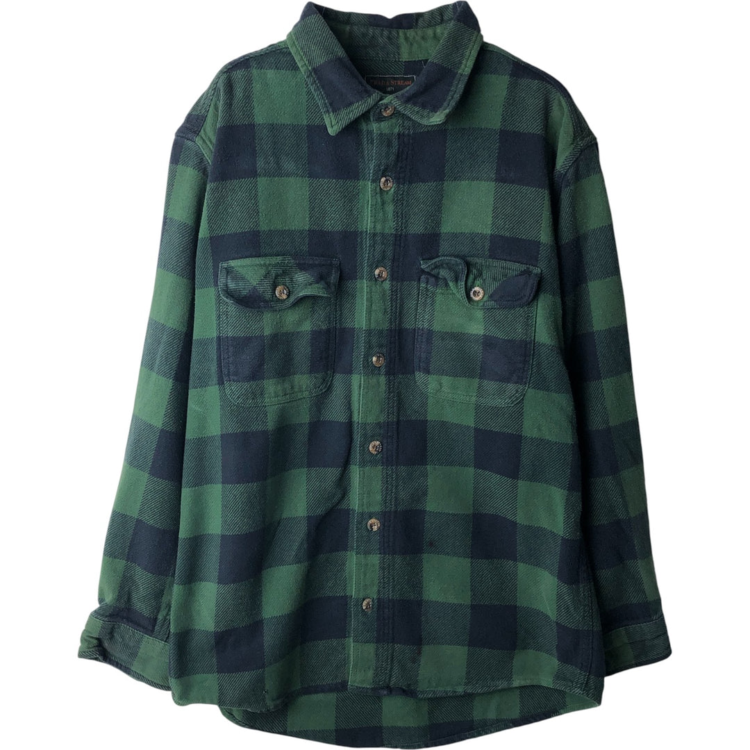 FIELD and STREAM Buffalo Check Long Sleeve Heavy Flannel Check Shirt, Men's Size M cotton green type Vintage Second Hand