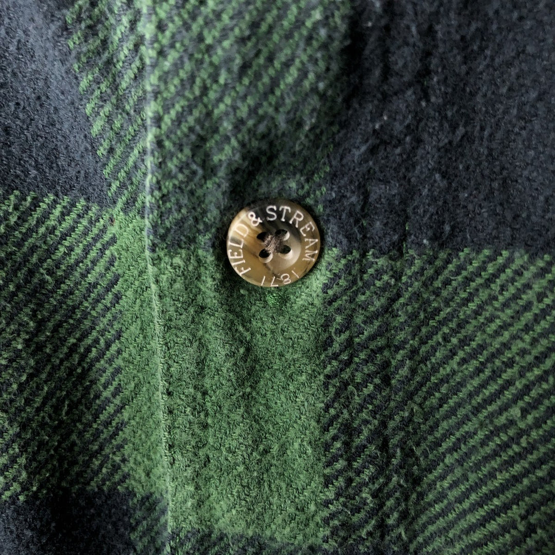 FIELD and STREAM Buffalo Check Long Sleeve Heavy Flannel Check Shirt, Men's Size M cotton green type Vintage Second Hand