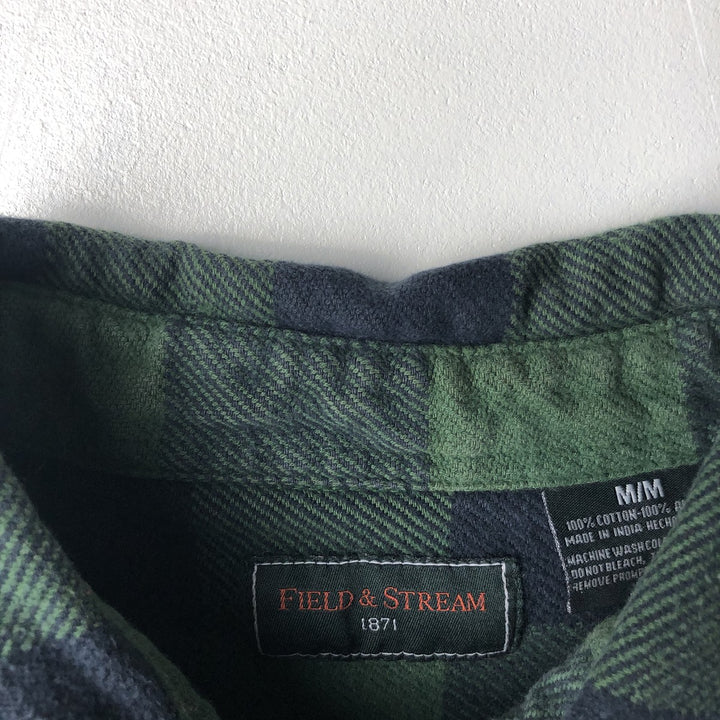 FIELD and STREAM Buffalo Check Long Sleeve Heavy Flannel Check Shirt, Men's Size M cotton green type Vintage Second Hand