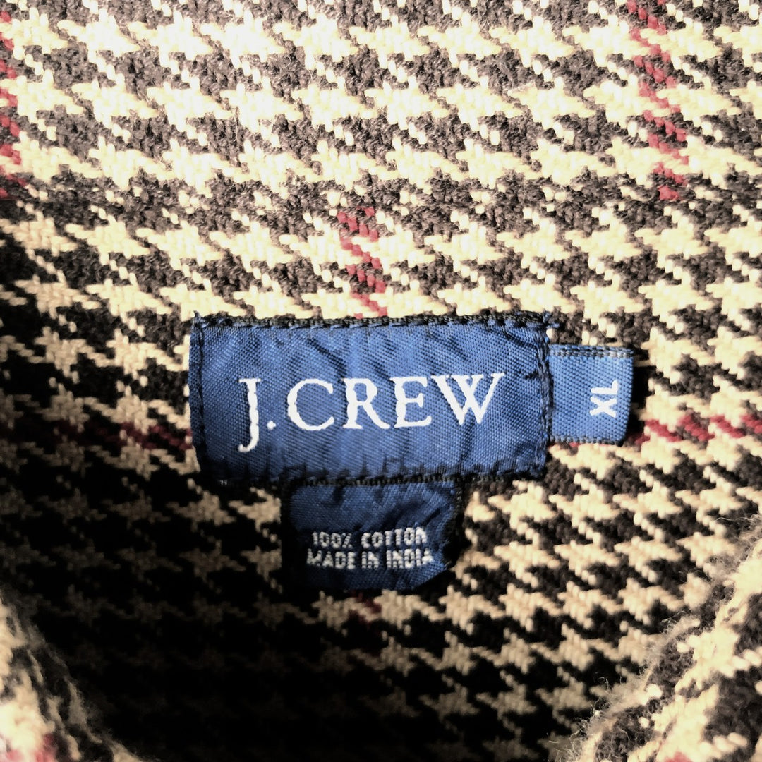 90'S J.Crew Houndstooth Pattern Long Sleeve Flannel Check Shirt, Men's Size XL, Vintage cotton Beige type Vintage Second Hand