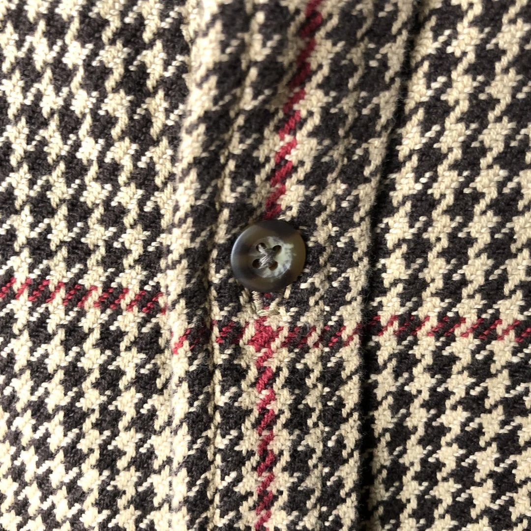 90'S J.Crew Houndstooth Pattern Long Sleeve Flannel Check Shirt, Men's Size XL, Vintage cotton Beige type Vintage Second Hand