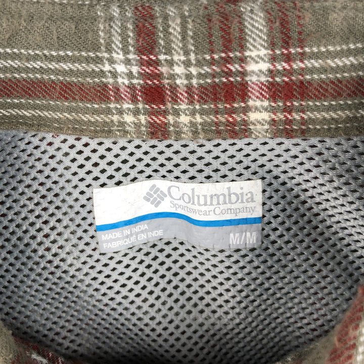 Columbia PFG Long Sleeve Button-Down Light Flannel Check Shirt, Men's Size Medium cotton Khaki type Vintage Second Hand