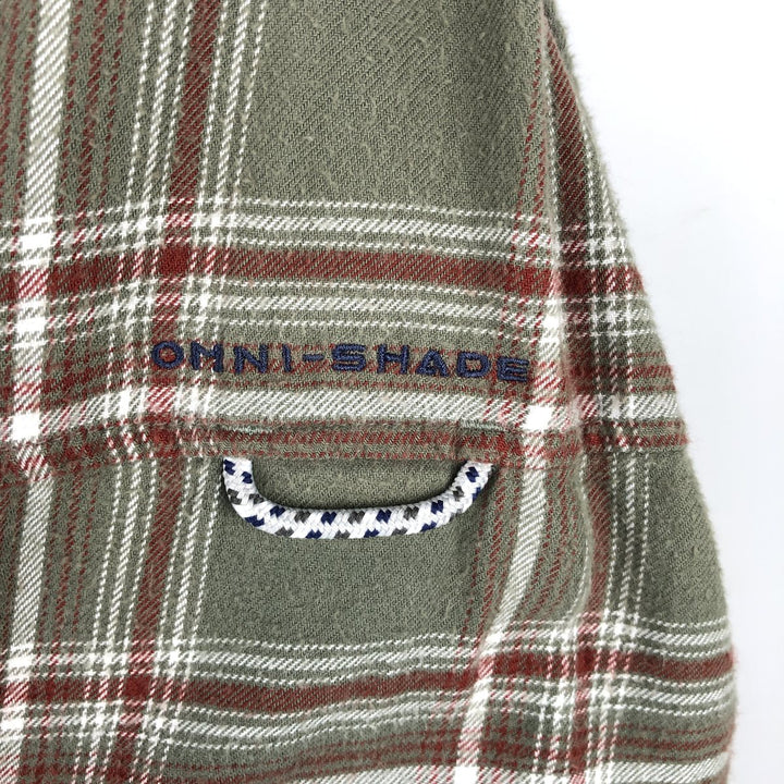 Columbia PFG Long Sleeve Button-Down Light Flannel Check Shirt, Men's Size Medium cotton Khaki type Vintage Second Hand