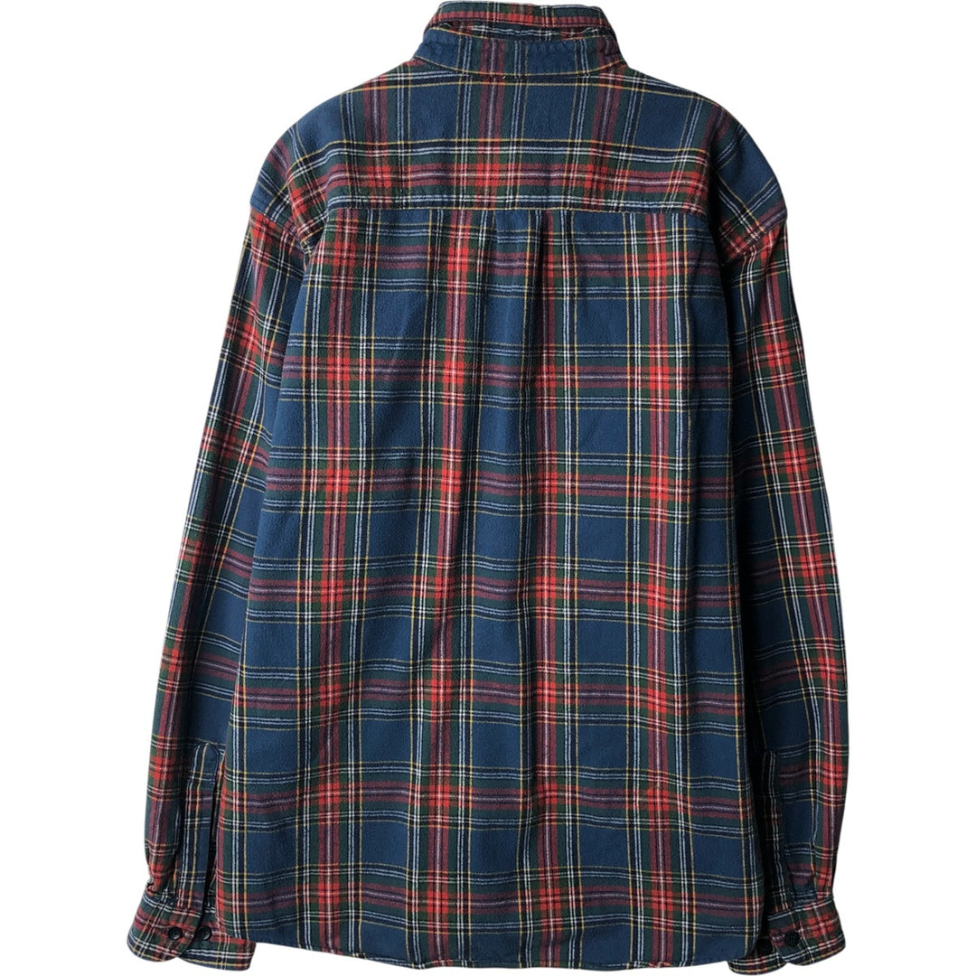 LLBean Traditional Fit Long Sleeve Button-Down Flannel Check Shirt, Men's Size L cotton navy blue type Vintage Second Hand