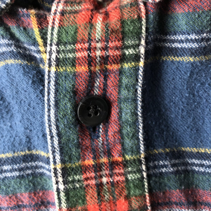 LLBean Traditional Fit Long Sleeve Button-Down Flannel Check Shirt, Men's Size L cotton navy blue type Vintage Second Hand