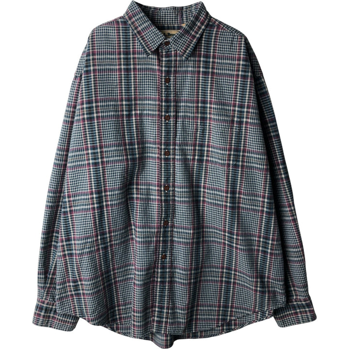 90'S LLBean Long Sleeve Flannel Check Shirt, Men's Size XL, Vintage cotton green type yellow green Vintage Second Hand