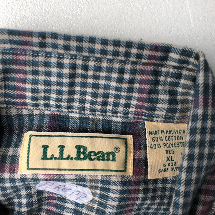 90'S LLBean Long Sleeve Flannel Check Shirt, Men's Size XL, Vintage cotton green type yellow green Vintage Second Hand