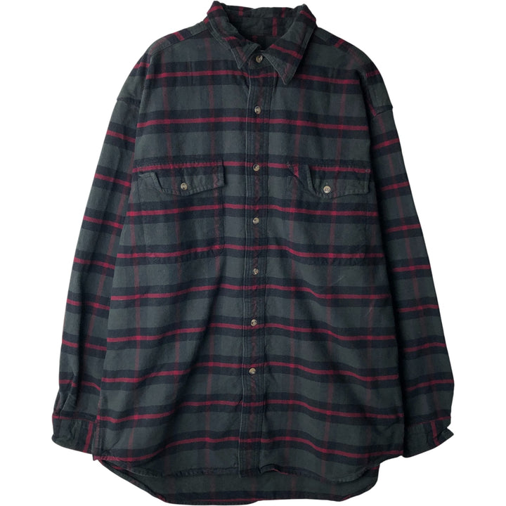 Eddie Bauer long-sleeved flannel check shirt, men's size M cotton green type Vintage Second Hand