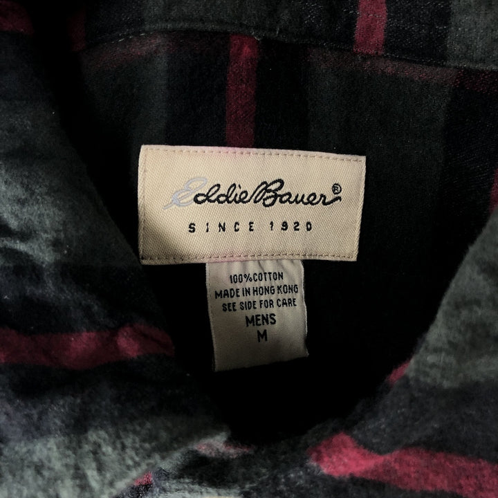 Eddie Bauer long-sleeved flannel check shirt, men's size M cotton green type Vintage Second Hand