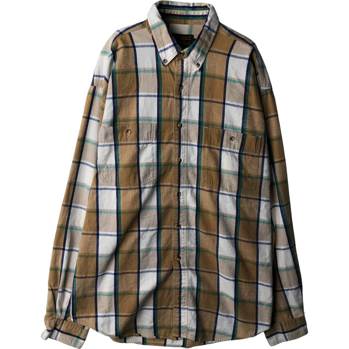 Vintage 80s-90'S Eddie Bauer black tag long-sleeved button-down flannel plaid shirt, men's size XL cotton Beige type Vintage Second Hand