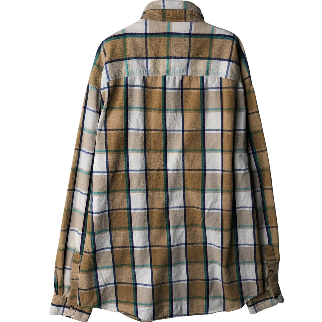 Vintage 80s-90'S Eddie Bauer black tag long-sleeved button-down flannel plaid shirt, men's size XL cotton Beige type Vintage Second Hand