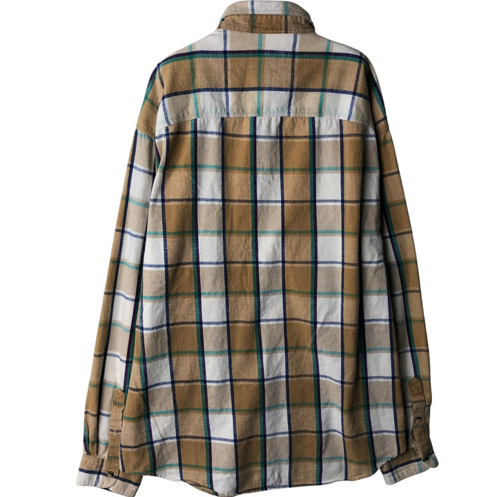 Vintage 80s-90'S Eddie Bauer black tag long-sleeved button-down flannel plaid shirt, men's size XL cotton Beige type Vintage Second Hand
