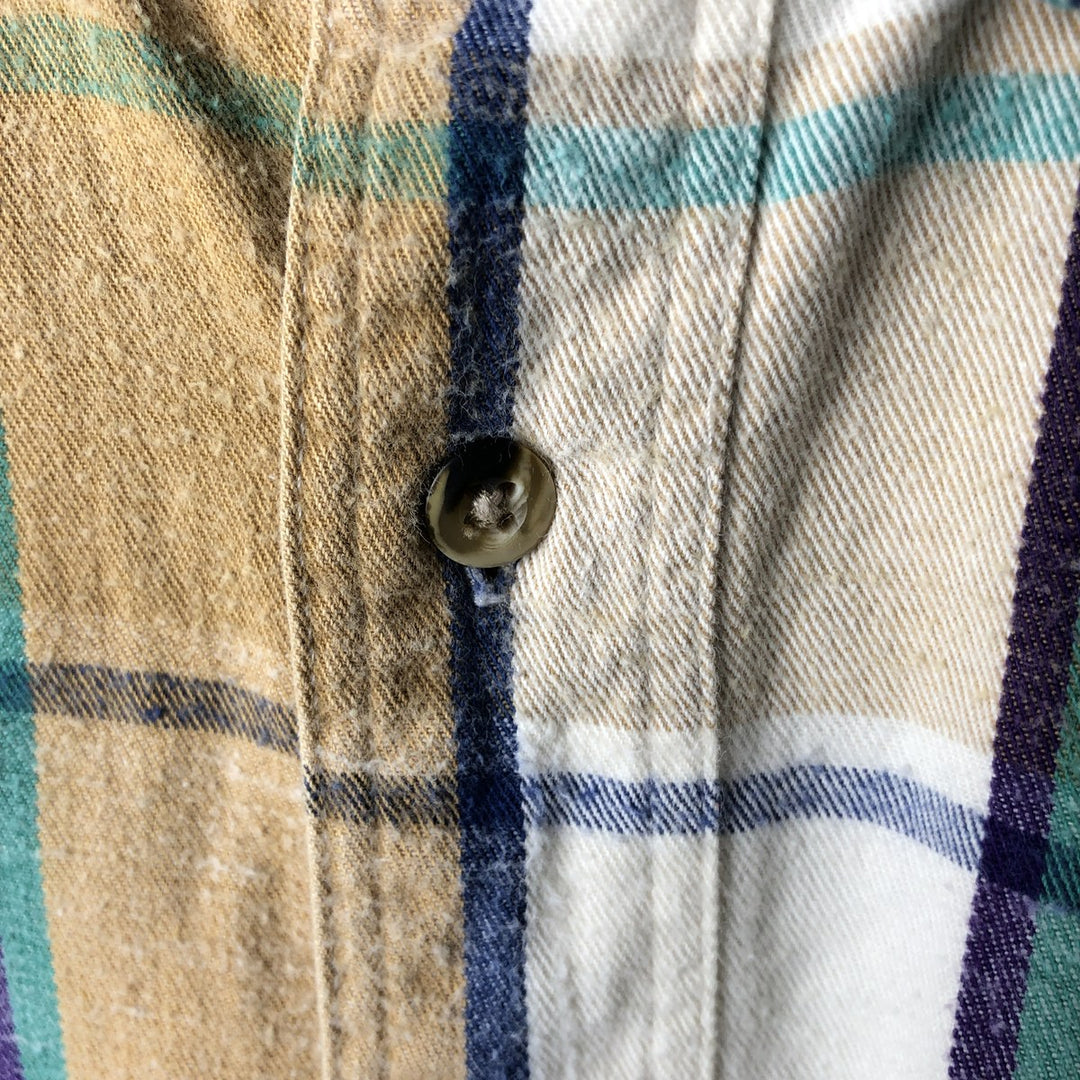 Vintage 80s-90'S Eddie Bauer black tag long-sleeved button-down flannel plaid shirt, men's size XL cotton Beige type Vintage Second Hand