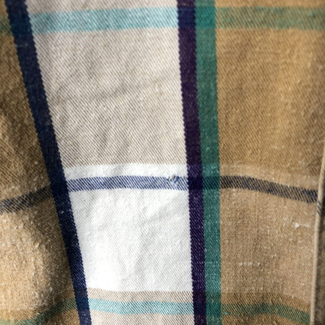 Vintage 80s-90'S Eddie Bauer black tag long-sleeved button-down flannel plaid shirt, men's size XL cotton Beige type Vintage Second Hand