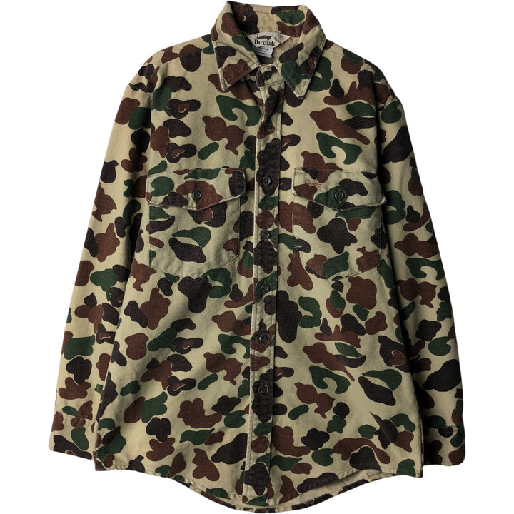 Duxbak Camouflage Pattern Duck Hunter Camo Long Sleeve Printed Flannel Shirt, Men's Size Small, Vintage cotton green type Vintage Second Hand