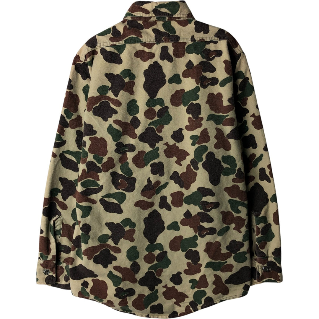 Duxbak Camouflage Pattern Duck Hunter Camo Long Sleeve Printed Flannel Shirt, Men's Size Small, Vintage cotton green type Vintage Second Hand
