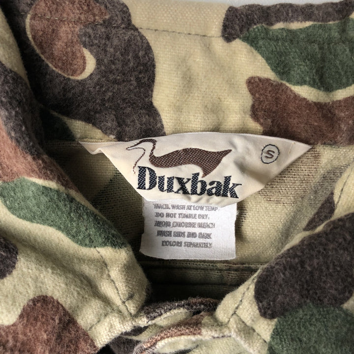 Duxbak Camouflage Pattern Duck Hunter Camo Long Sleeve Printed Flannel Shirt, Men's Size Small, Vintage cotton green type Vintage Second Hand