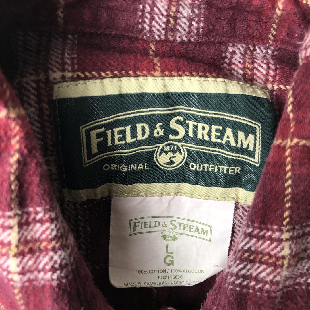 FIELD and STREAM Long Sleeve Heavy Flannel Check Shirt, Men's Size L cotton red type Vintage Second Hand