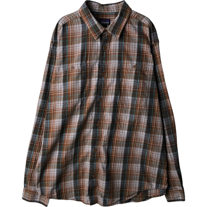 Patagonia OGANIC COTTON STY53837FA15 Long Sleeve Flannel Check Shirt, Men's Size L Organic cotton beige type brown Vintage Second Hand