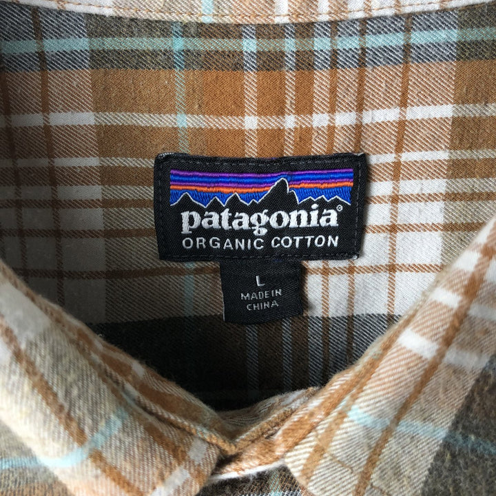 Patagonia OGANIC COTTON STY53837FA15 Long Sleeve Flannel Check Shirt, Men's Size L Organic cotton beige type brown Vintage Second Hand