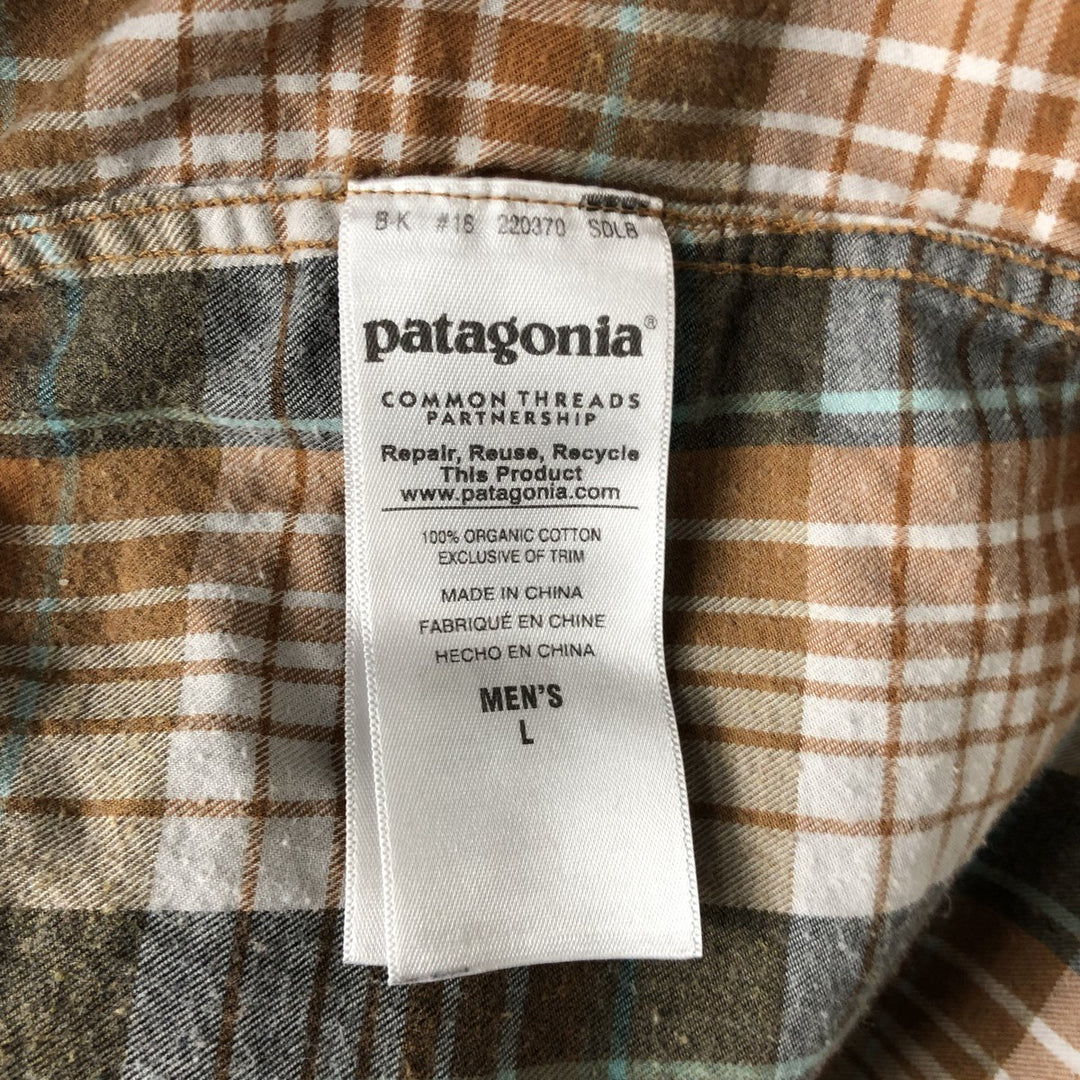 Patagonia OGANIC COTTON STY53837FA15 Long Sleeve Flannel Check Shirt, Men's Size L Organic cotton beige type brown Vintage Second Hand