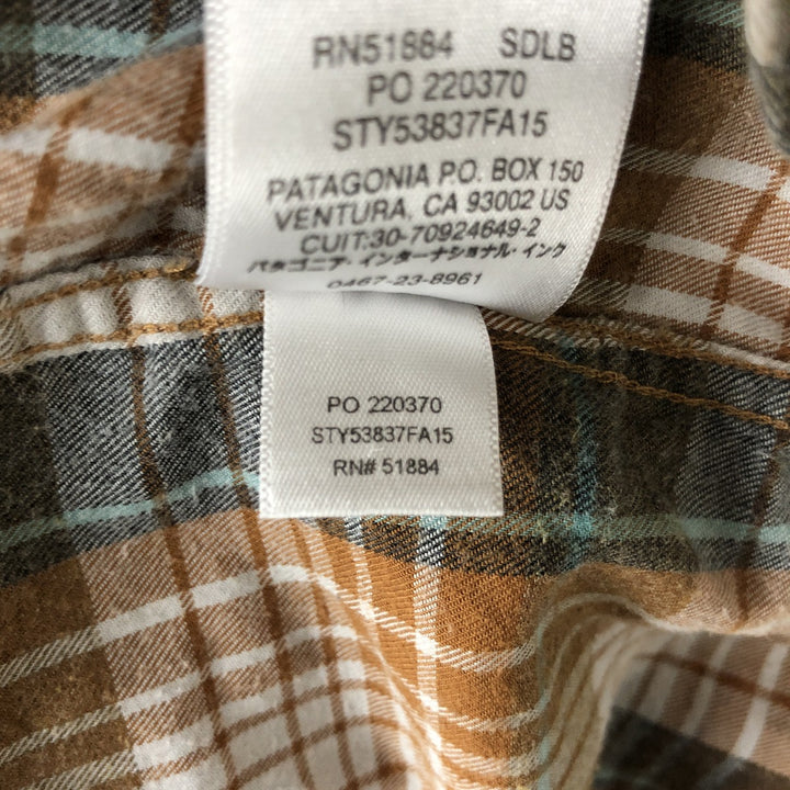 Patagonia OGANIC COTTON STY53837FA15 Long Sleeve Flannel Check Shirt, Men's Size L Organic cotton beige type brown Vintage Second Hand