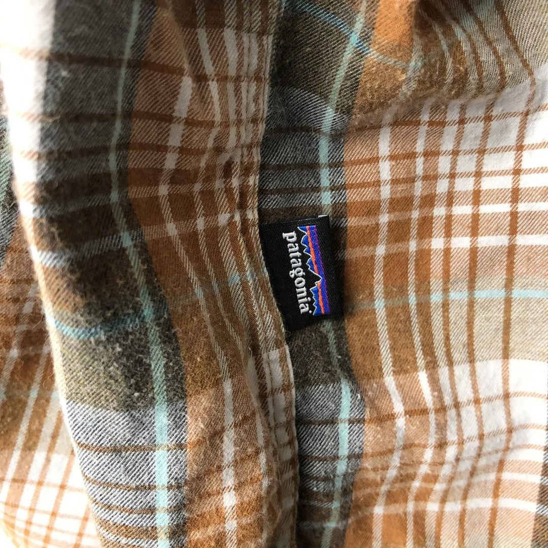 Patagonia OGANIC COTTON STY53837FA15 Long Sleeve Flannel Check Shirt, Men's Size L Organic cotton beige type brown Vintage Second Hand