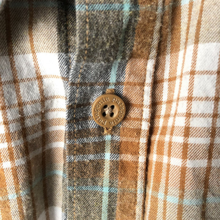 Patagonia OGANIC COTTON STY53837FA15 Long Sleeve Flannel Check Shirt, Men's Size L Organic cotton beige type brown Vintage Second Hand