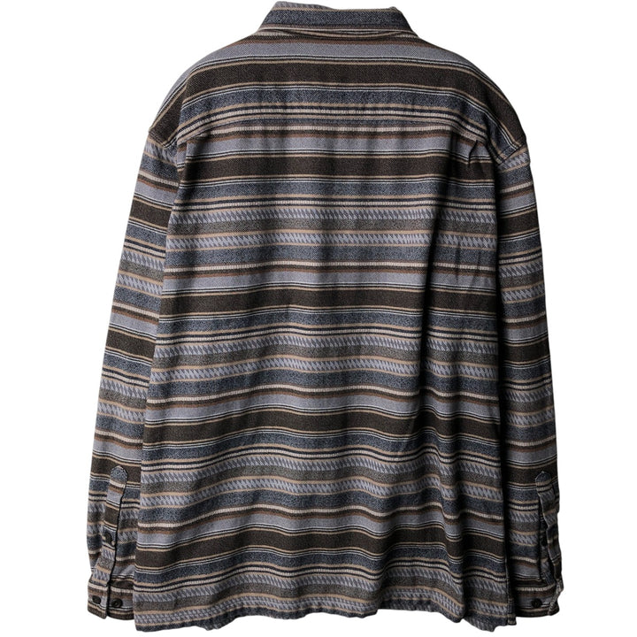 Patagonia OGANIC COTTON STY53947FA19 Striped Pattern Long Sleeve Heavy Flannel Shirt, Men's Size L Organic cotton brown type Vintage Second Hand