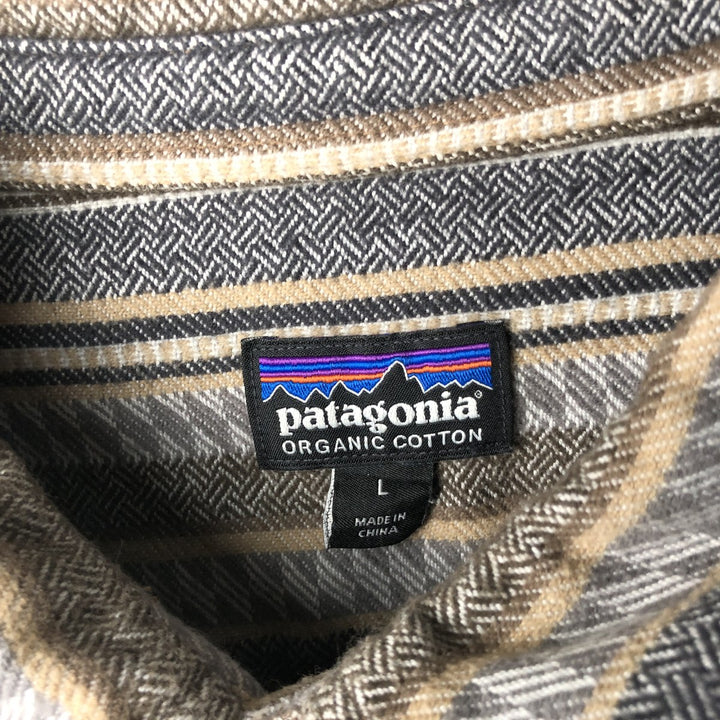 Patagonia OGANIC COTTON STY53947FA19 Striped Pattern Long Sleeve Heavy Flannel Shirt, Men's Size L Organic cotton brown type Vintage Second Hand