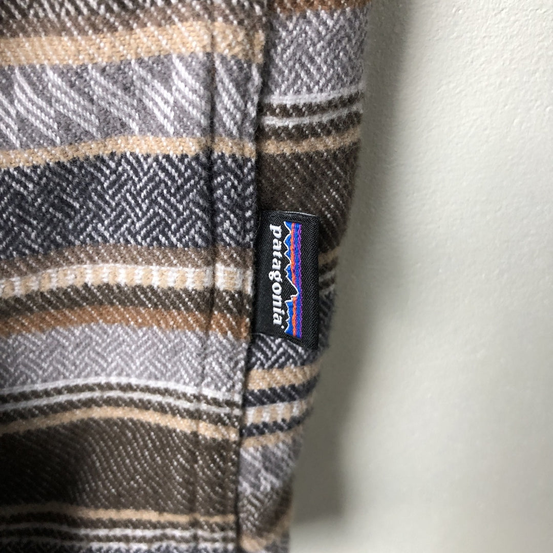 Patagonia OGANIC COTTON STY53947FA19 Striped Pattern Long Sleeve Heavy Flannel Shirt, Men's Size L Organic cotton brown type Vintage Second Hand