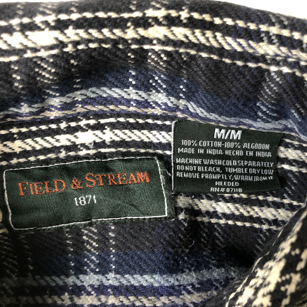 FIELD AND STREAM Long Sleeve Flannel Check Shirt, Men's Size M cotton navy blue type Vintage Second Hand