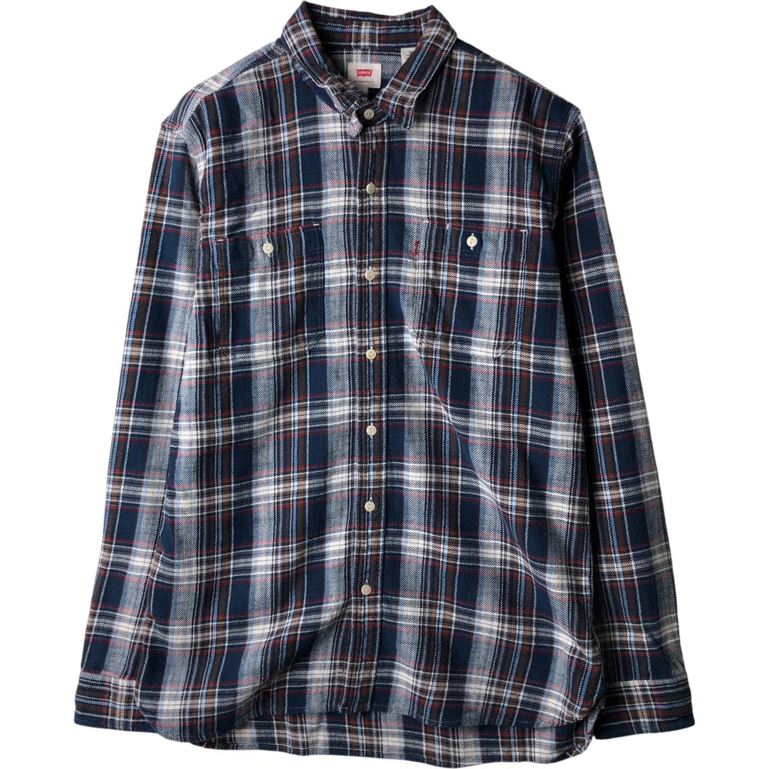 Levi's Long Sleeve Light Nell Check Shirt, Men's Size L cotton navy blue type Vintage Second Hand