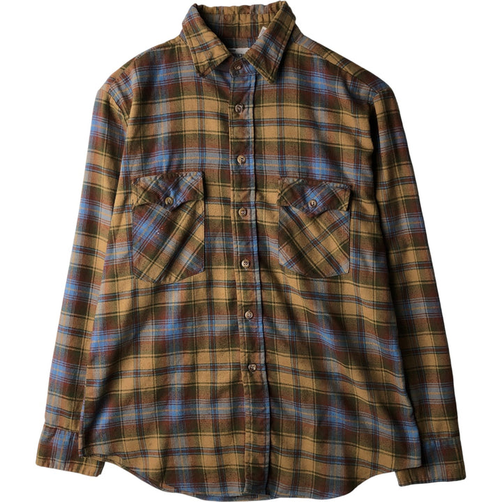 Vintage 1980'S Roebucks Light Flannel Check Shirt, Men's Size Medium cotton ocher yellow type Vintage Second Hand