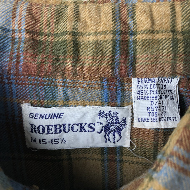 Vintage 1980'S Roebucks Light Flannel Check Shirt, Men's Size Medium cotton ocher yellow type Vintage Second Hand