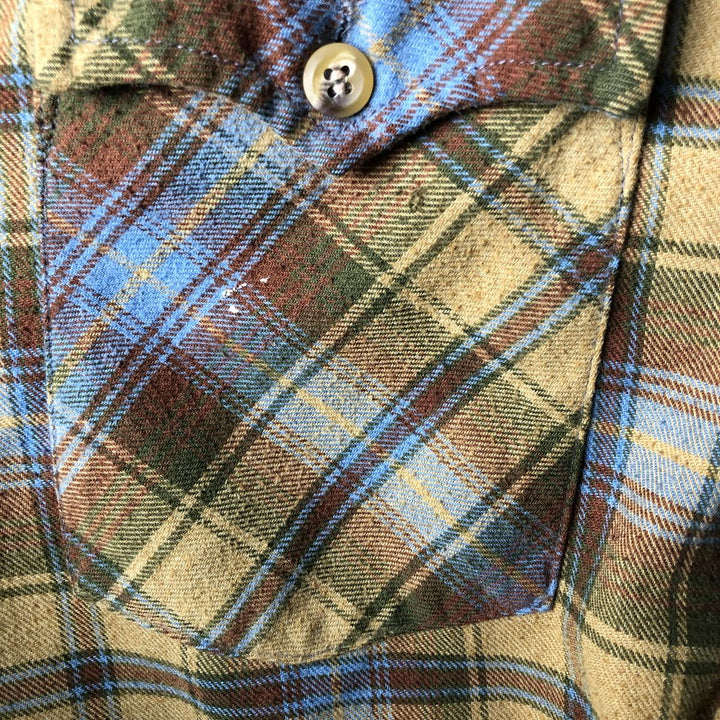 Vintage 1980'S Roebucks Light Flannel Check Shirt, Men's Size Medium cotton ocher yellow type Vintage Second Hand