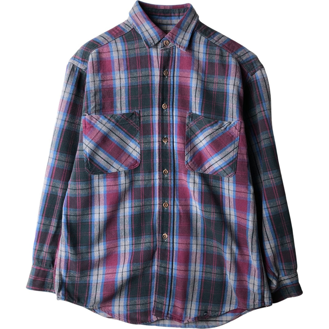 Vintage 90s-00'S St. John's Bay long-sleeved flannel check shirt, size M, men's cotton Red type red-purple Vintage Second Hand