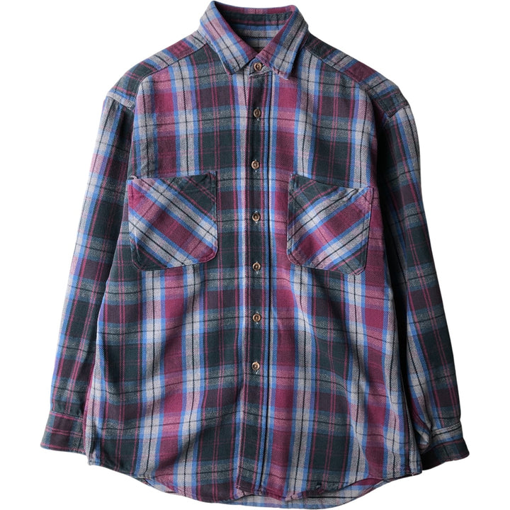 Vintage 90s-00'S St. John's Bay long-sleeved flannel check shirt, size M, men's cotton Red type red-purple Vintage Second Hand