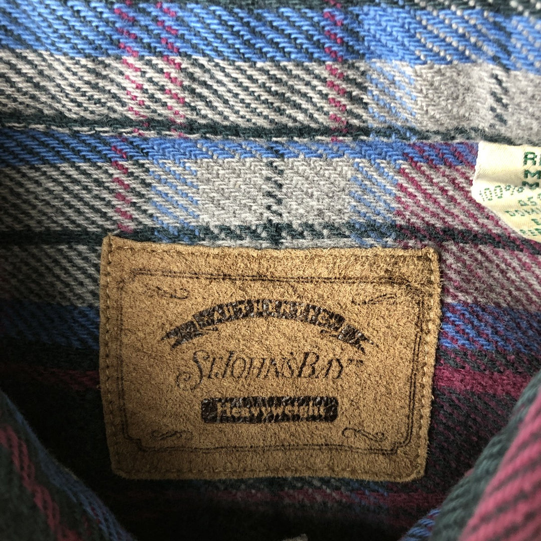 Vintage 90s-00'S St. John's Bay long-sleeved flannel check shirt, size M, men's cotton Red type red-purple Vintage Second Hand